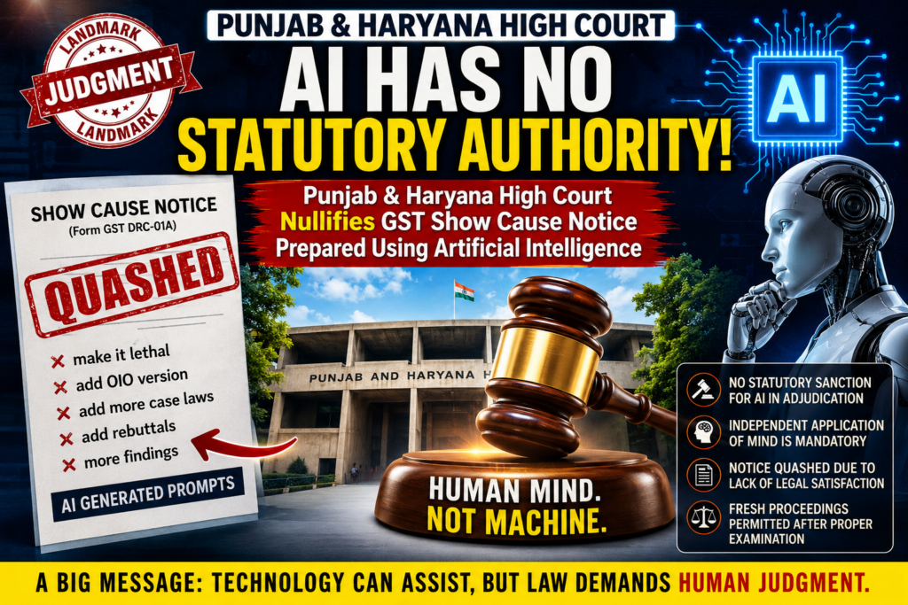 Punjab & Haryana High Court Quashes AI-Assisted GST Notice: A Landmark Judgment on Human Application of Mind in Tax Proceedings